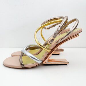 Fendi First Metallic Nappa Strappy Sandals Gold Silver